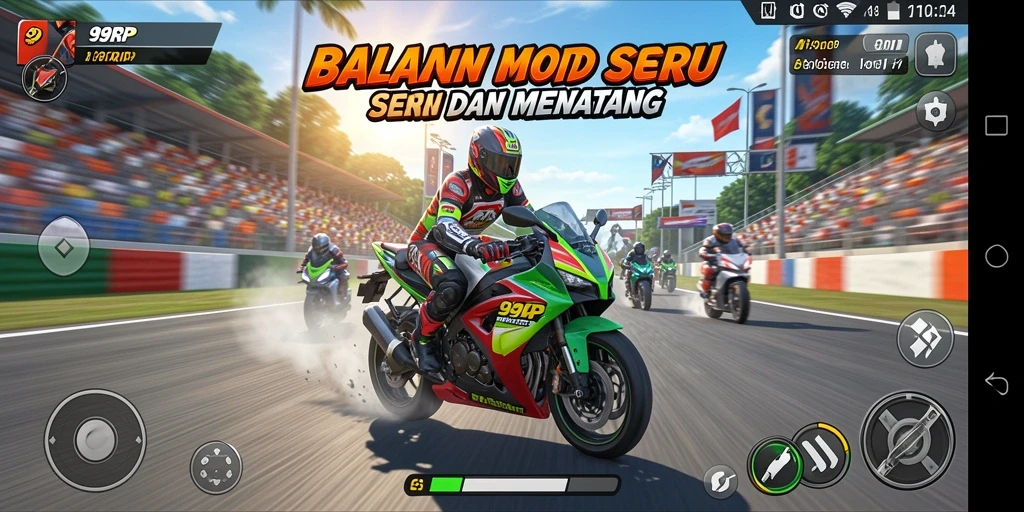 Screenshot utama 99RP menampilkan momen balapan yang penuh aksi.