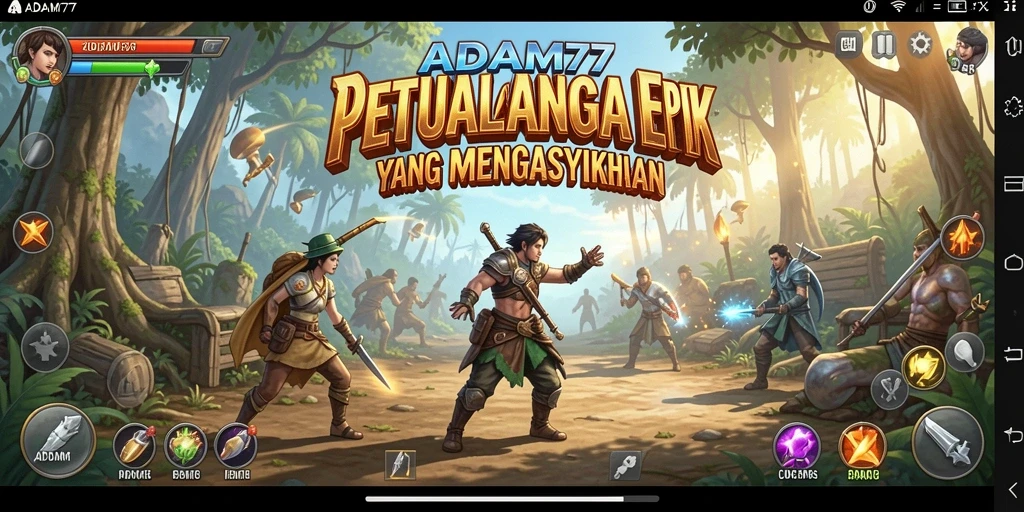 Screenshot utama ADAM77 menampilkan aksi petualangan yang seru dan mengasyikkan.