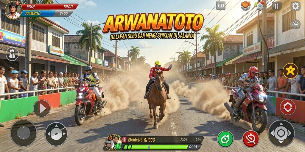 Screenshot gameplay ARWANATOTO menampilkan aksi balapan intens.