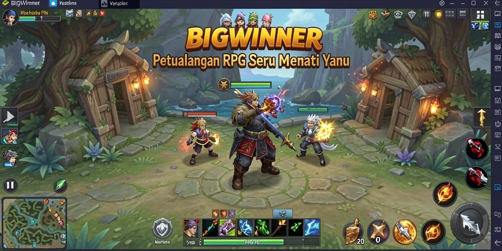 Screenshot gameplay RPG BIGWINNER yang menampilkan aksi seru dan karakter ikonik.