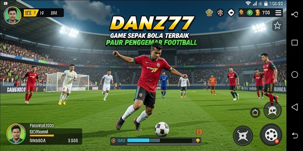 Screenshot gameplay yang menampilkan aksi sepak bola seru.
