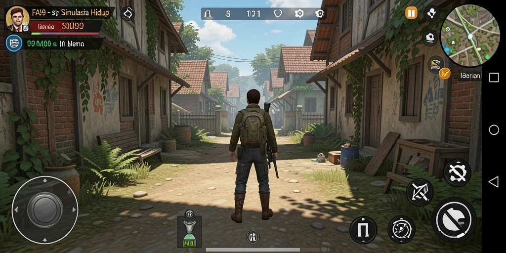 Screenshot gameplay FA99 menampilkan karakter yang berinteraksi di dunia virtual.