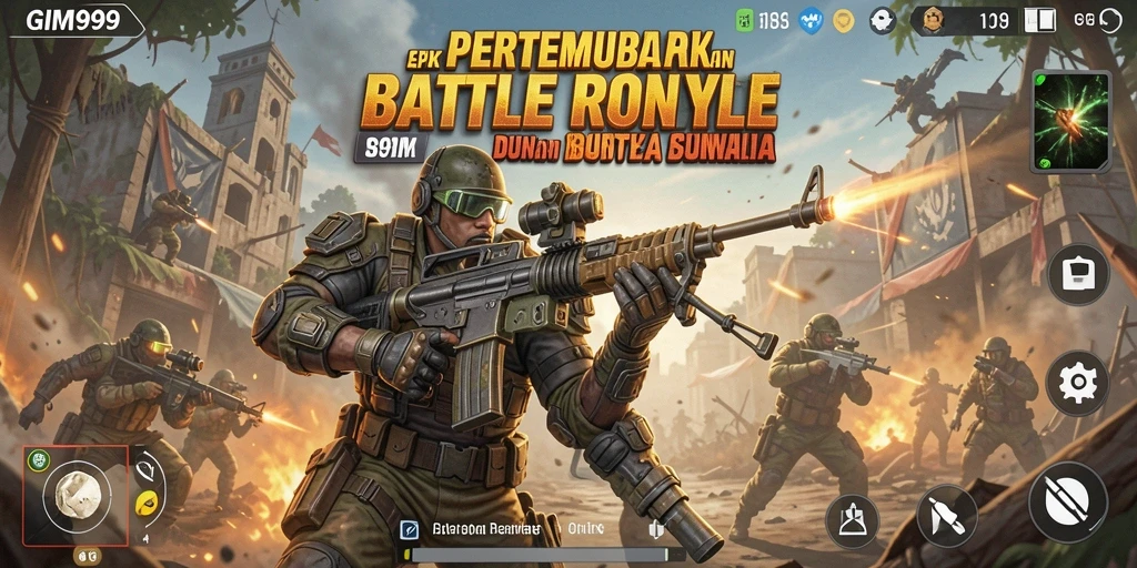 Tampilan gameplay <strong>GIM999</strong> yang menegangkan dalam pertempuran Battle Royale.