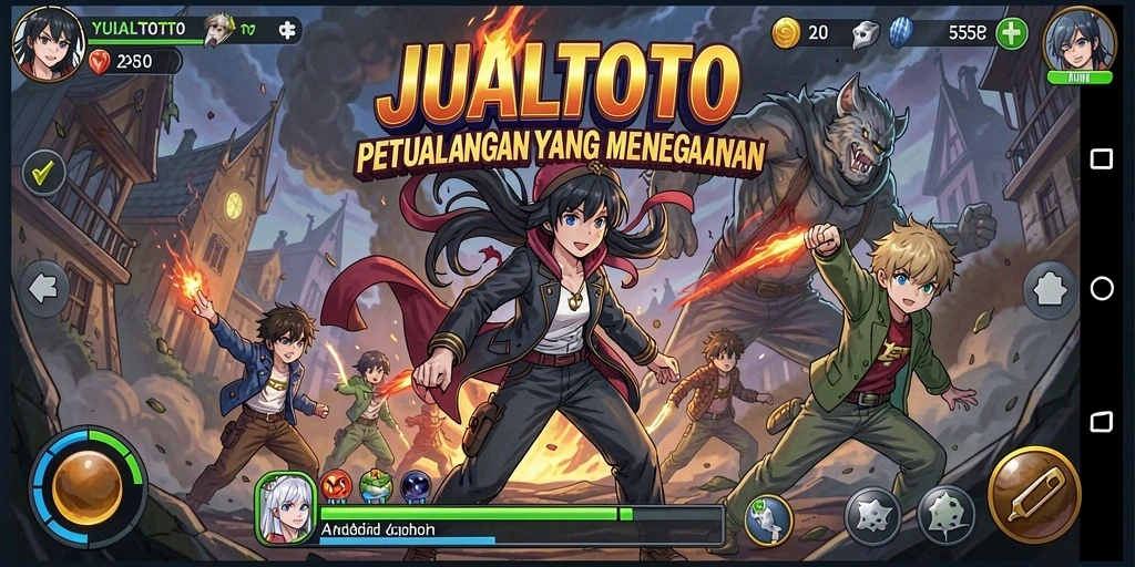 Screenshot gameplay JUALTOTO menampilkan karakter anime beraksi.