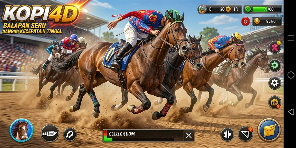 Screenshot gameplay KOPI4D yang menunjukkan aksi balapan mendebarkan.