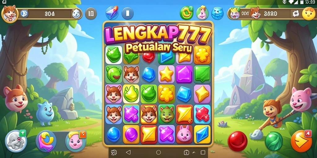 Tampilan utama gameplay LENGKAP777 yang menakjubkan dengan berlian berwarna.