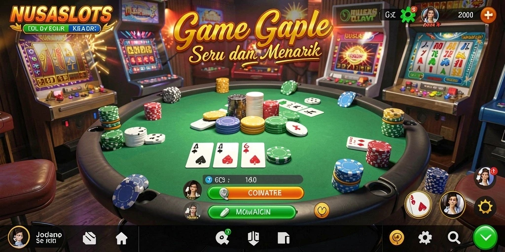 Screenshot NUSASLOTS menampilkan gameplay Gaple yang seru dan interaktif.