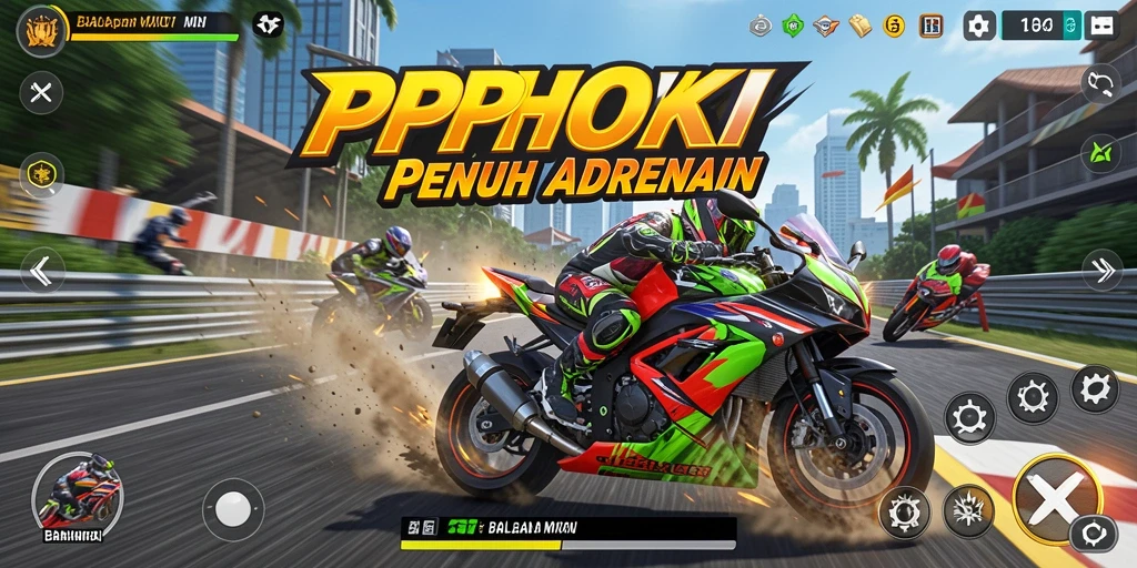 Screenshot PPHOKI menunjukkan aksi balapan yang mendebarkan dan visual yang menawan.