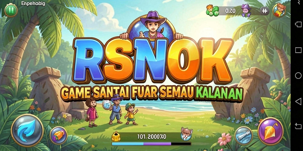 Tampilan gameplay <strong>RSNOK</strong> yang ceria dan penuh warna.