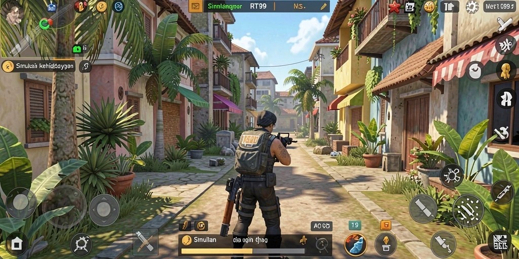 Screenshot gameplay RT99 menampilkan interaksi karakter dalam simulasi yang hidup.