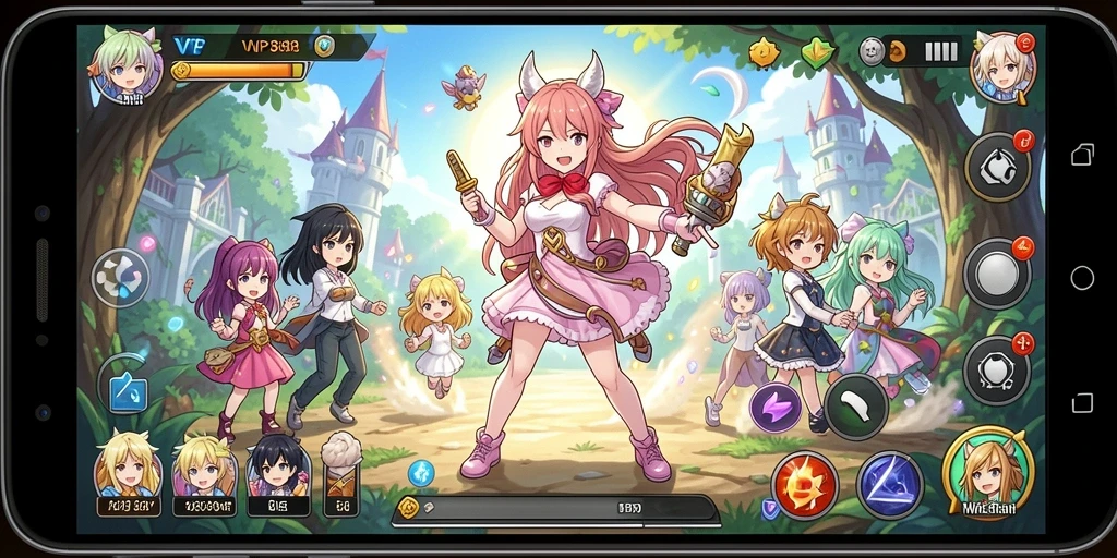 Tampilan gameplay menarik dalam dunia Anime yang penuh warna.